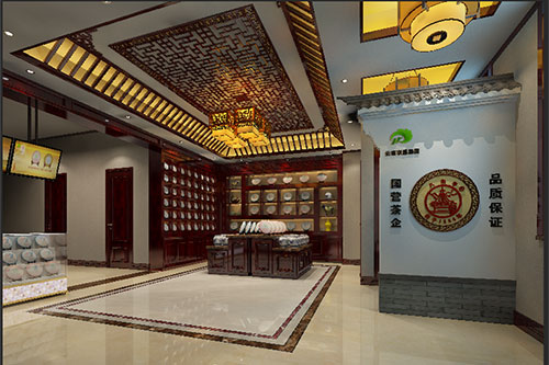 静海古朴典雅的中式茶叶店大堂设计效果图